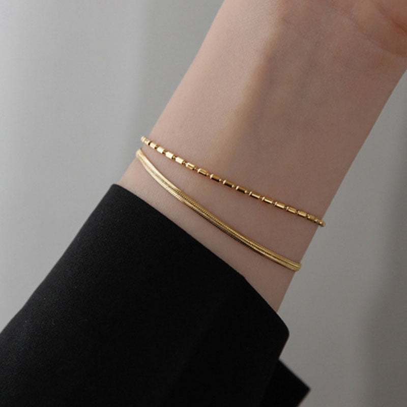 Snake Bone Layer Golden Bean Bracelet