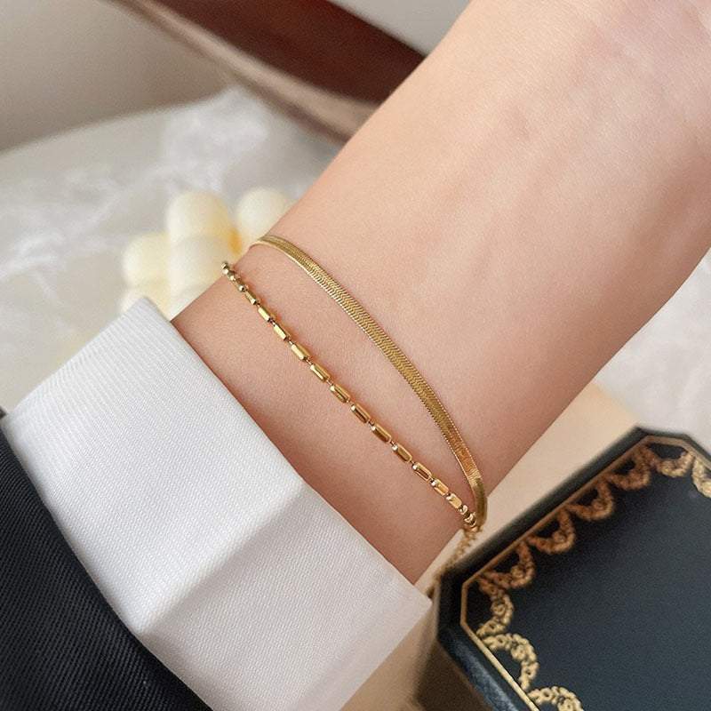 Snake Bone Layer Golden Bean Bracelet