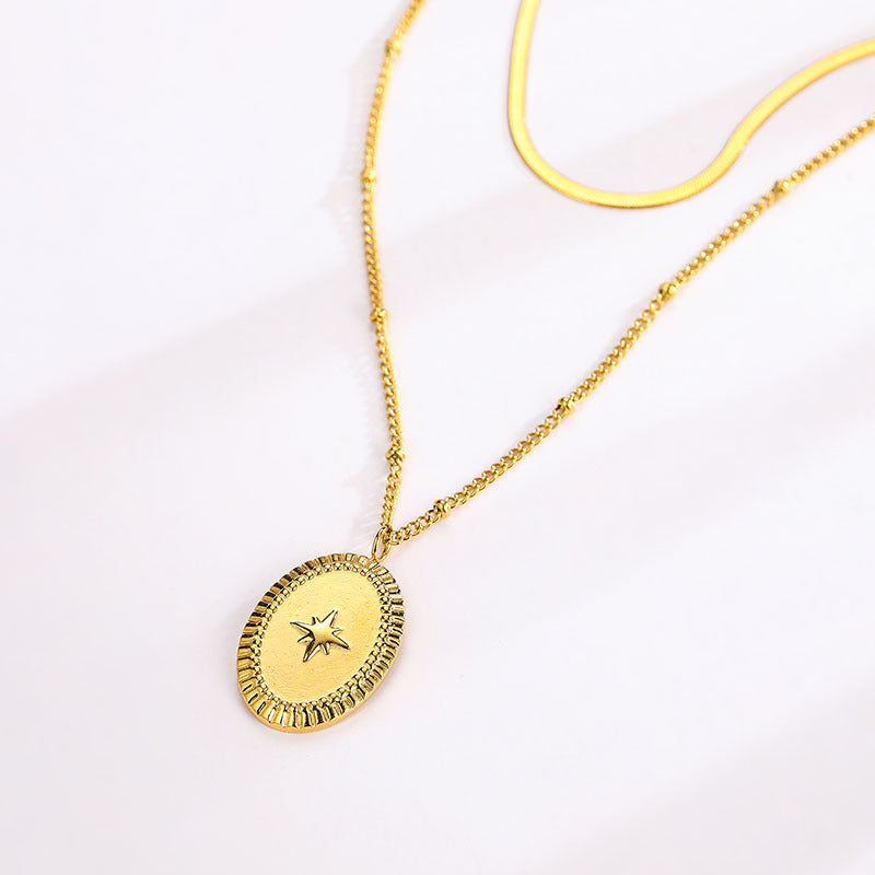 Eight-pointed star oval  double-layer premium clavicle chain