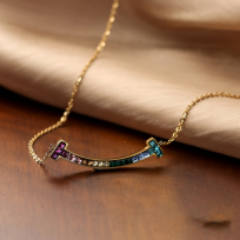 Simple Rainbow Smile Zircon Necklace  Premium Clavicle Chain