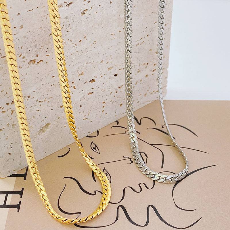 Hip-hop style snake bone chain titanium steel necklace (gold)