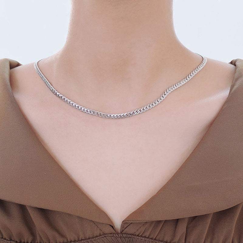 Hip-hop style snake bone chain titanium steel necklace (silver)