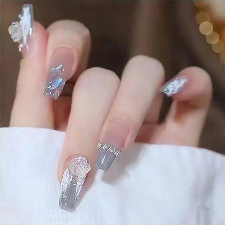 Crystal Camellia Press On Nails