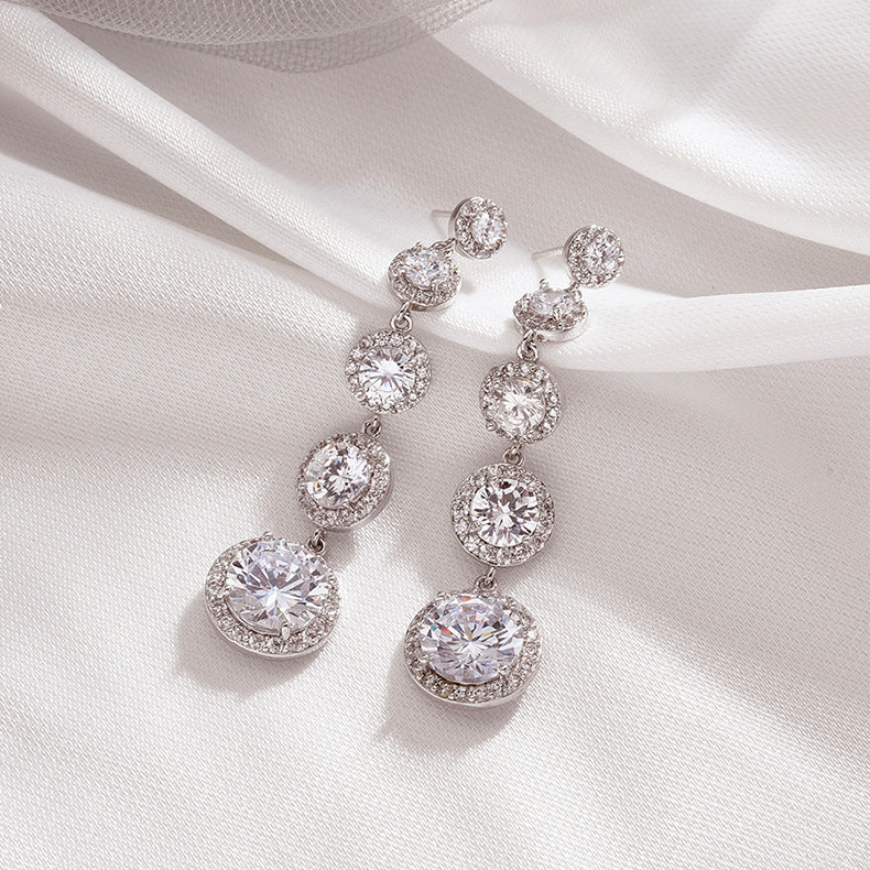 Round zircon long earrings