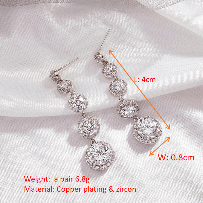 Round zircon long earrings