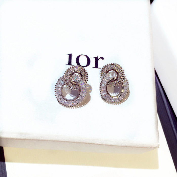 Super sparkling zircon large and small hoop earrings