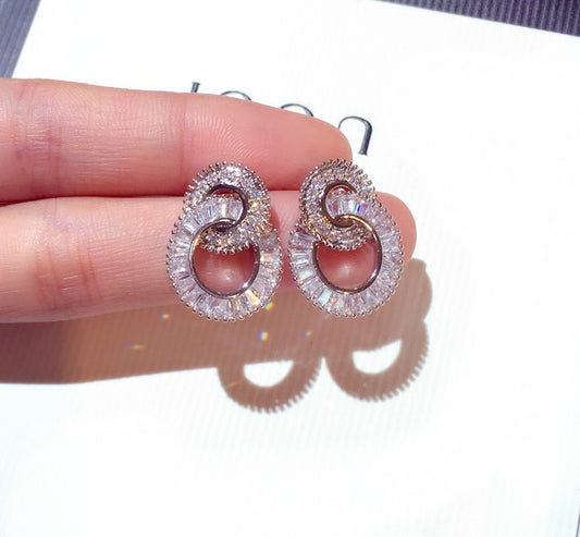 Super sparkling zircon large and small hoop earrings