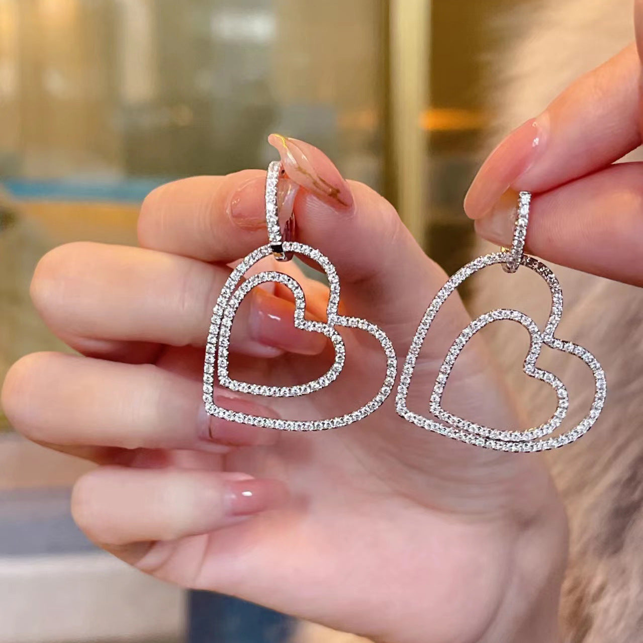 Super sparkly sweet double love earrings