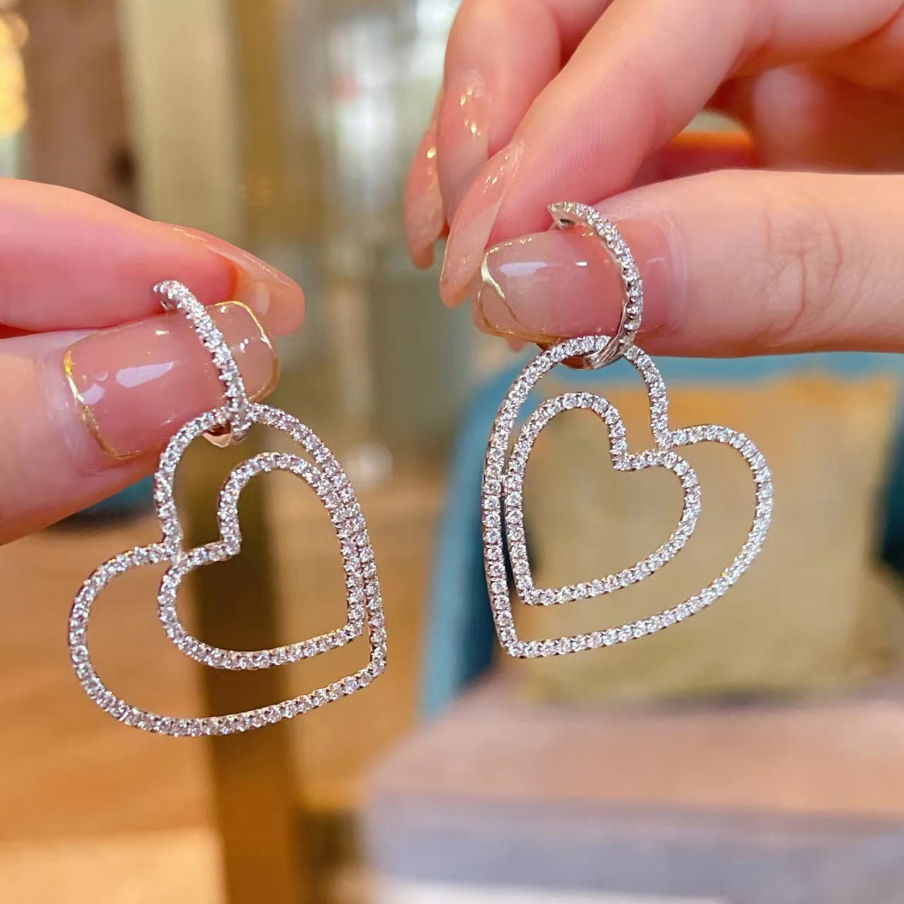 Super sparkly sweet double love earrings