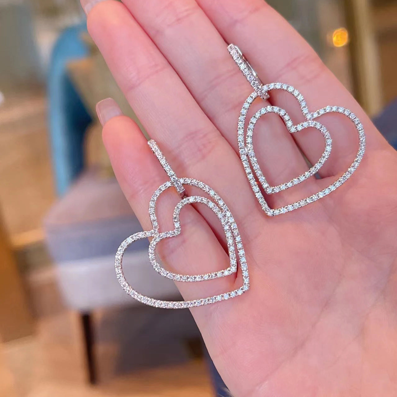 Super sparkly sweet double love earrings