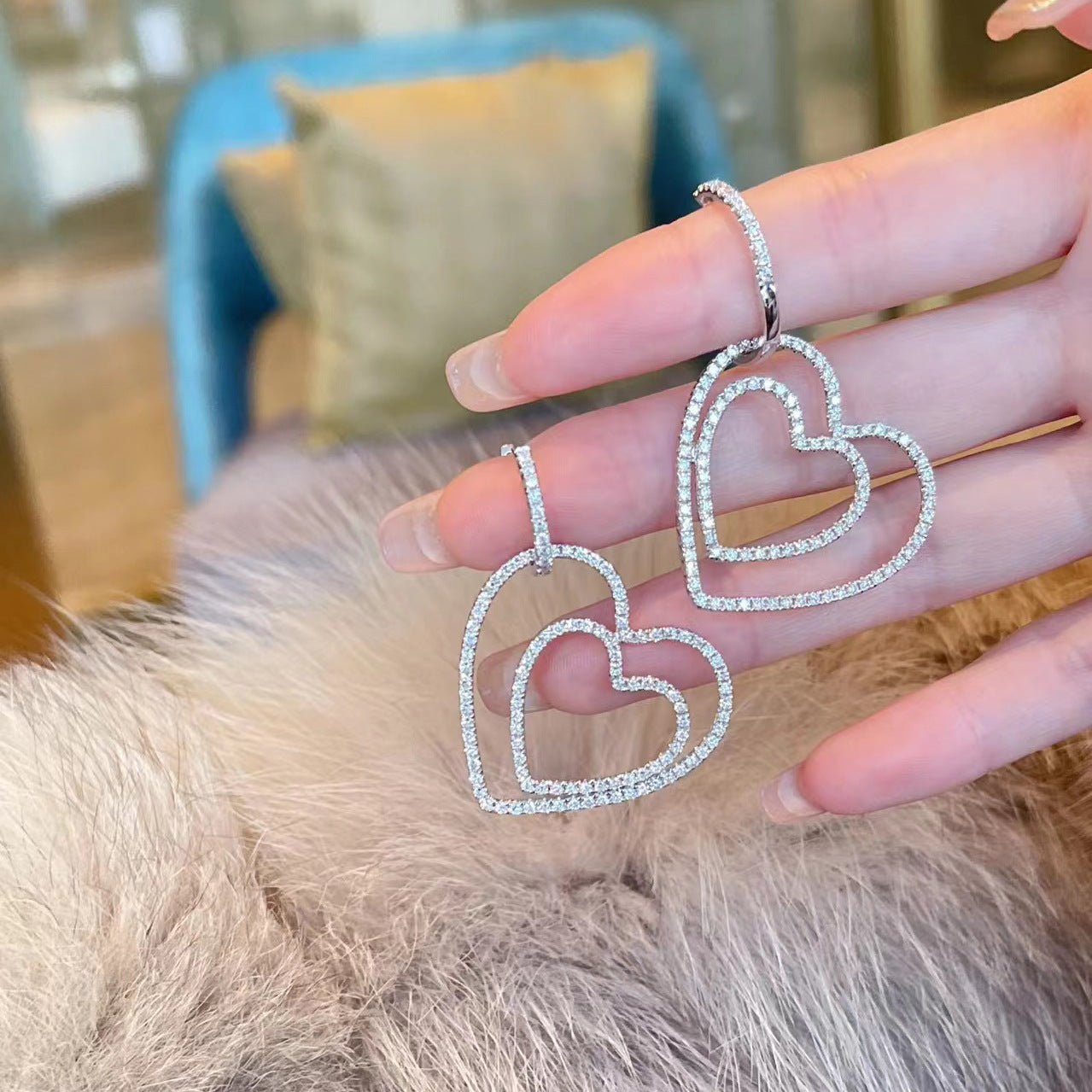 Super sparkly sweet double love earrings