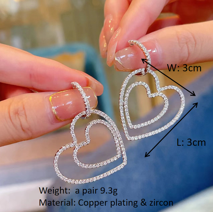 Super sparkly sweet double love earrings