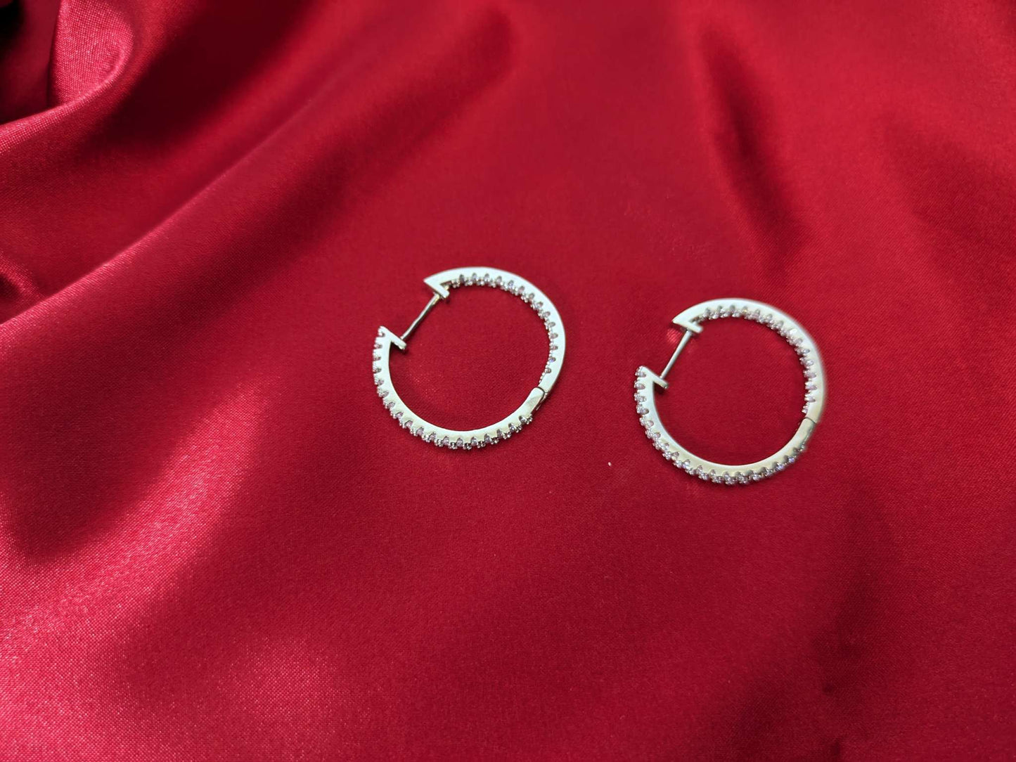 Micro-studded with diamonds and large hoop earrings