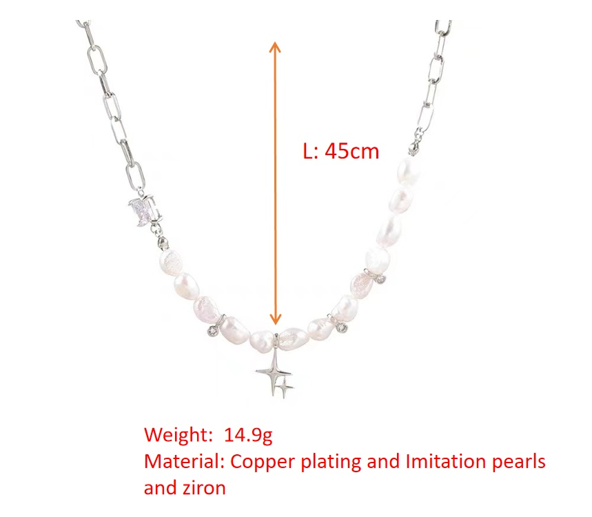 Irregular clavicle chain pearl zircon star necklace