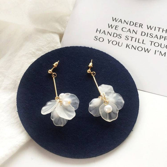 Long Flower Pearl Earrings