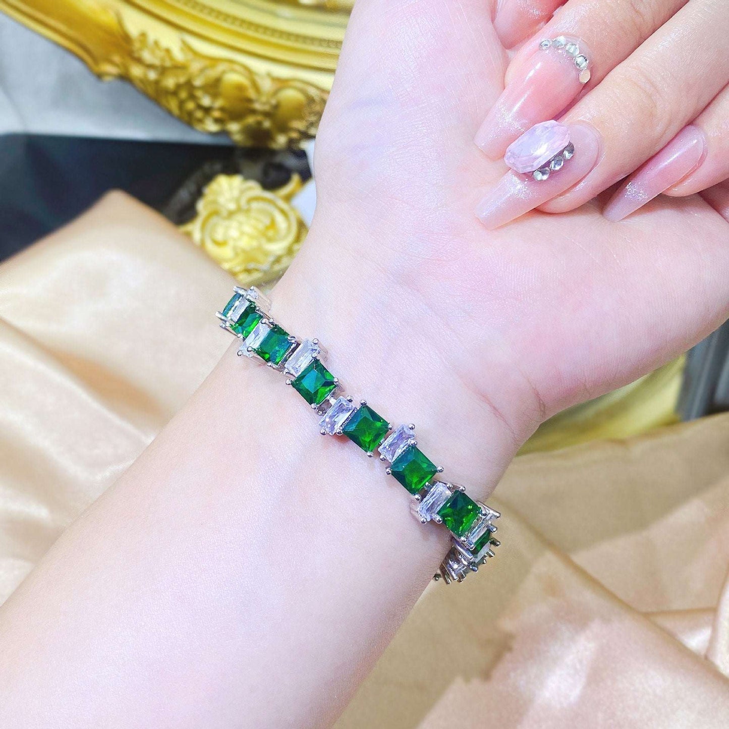 Adjustable Green Diamond Bracelet