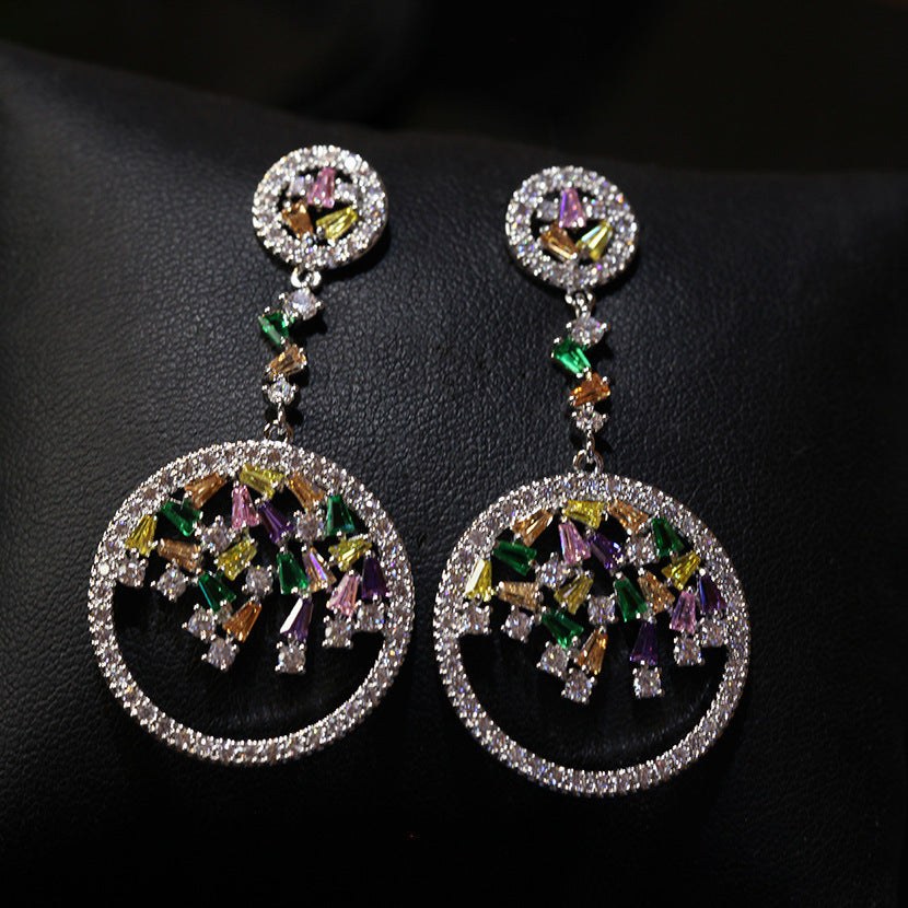 Luxurious Colored Zircon Long Hoop Earrings