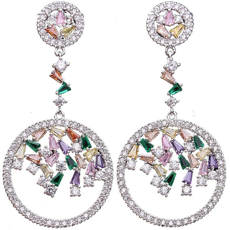 Luxurious Colored Zircon Long Hoop Earrings