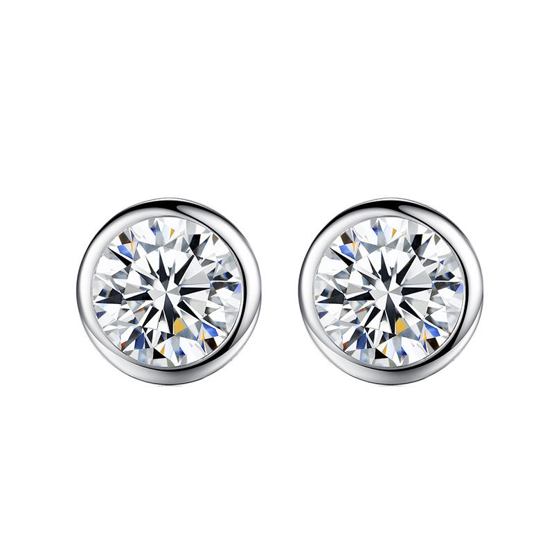 Simulated zircon solitaire bezel earrings