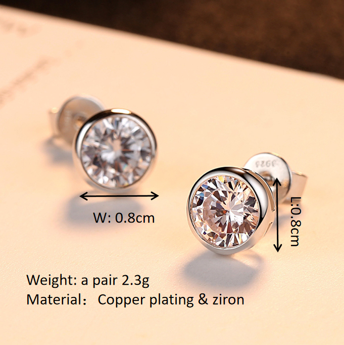 Simulated zircon solitaire bezel earrings