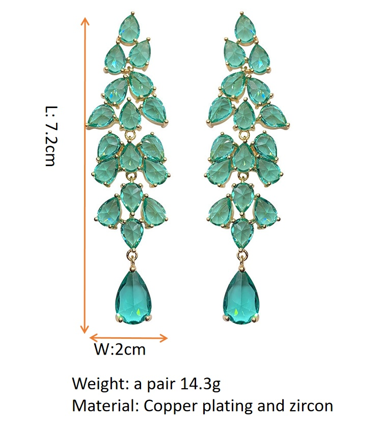 Green Diamond Leaf Tassel Earrings