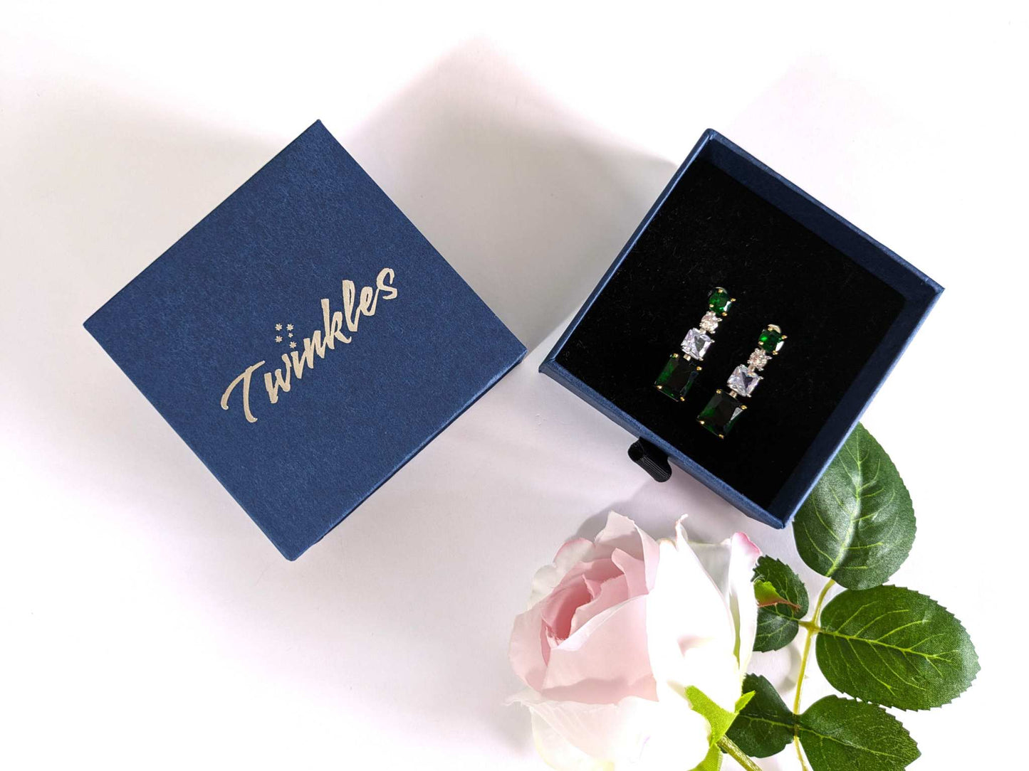 Imitation emerald earrings