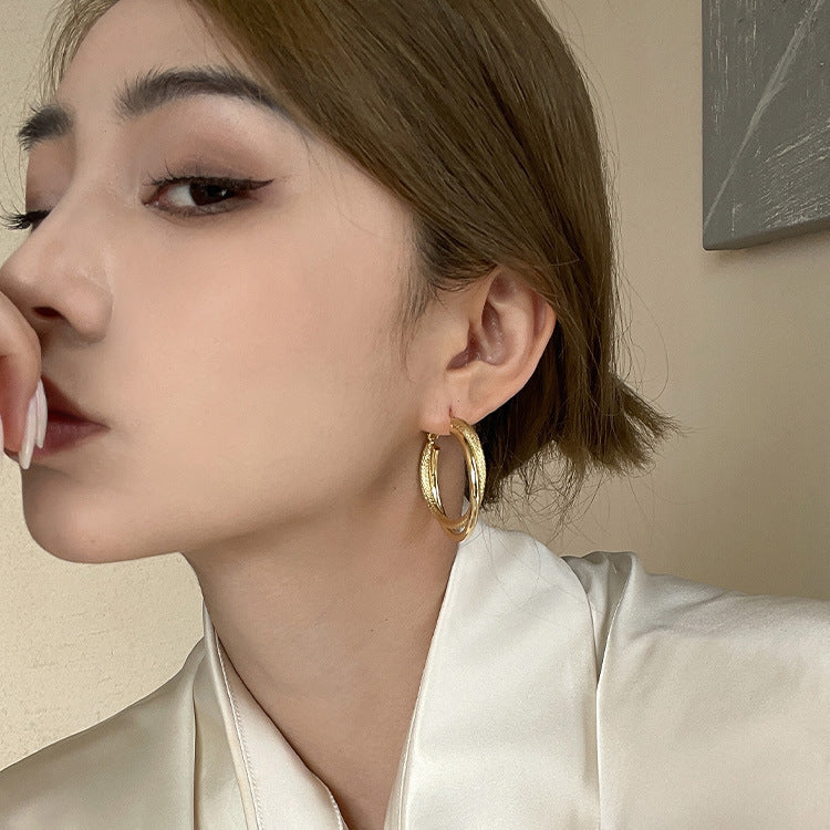 Versatile commuting frosted texture  hoop earrings