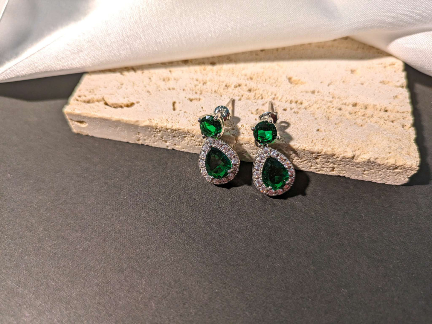 Drop Shaped Green Crystal Stud Earrings