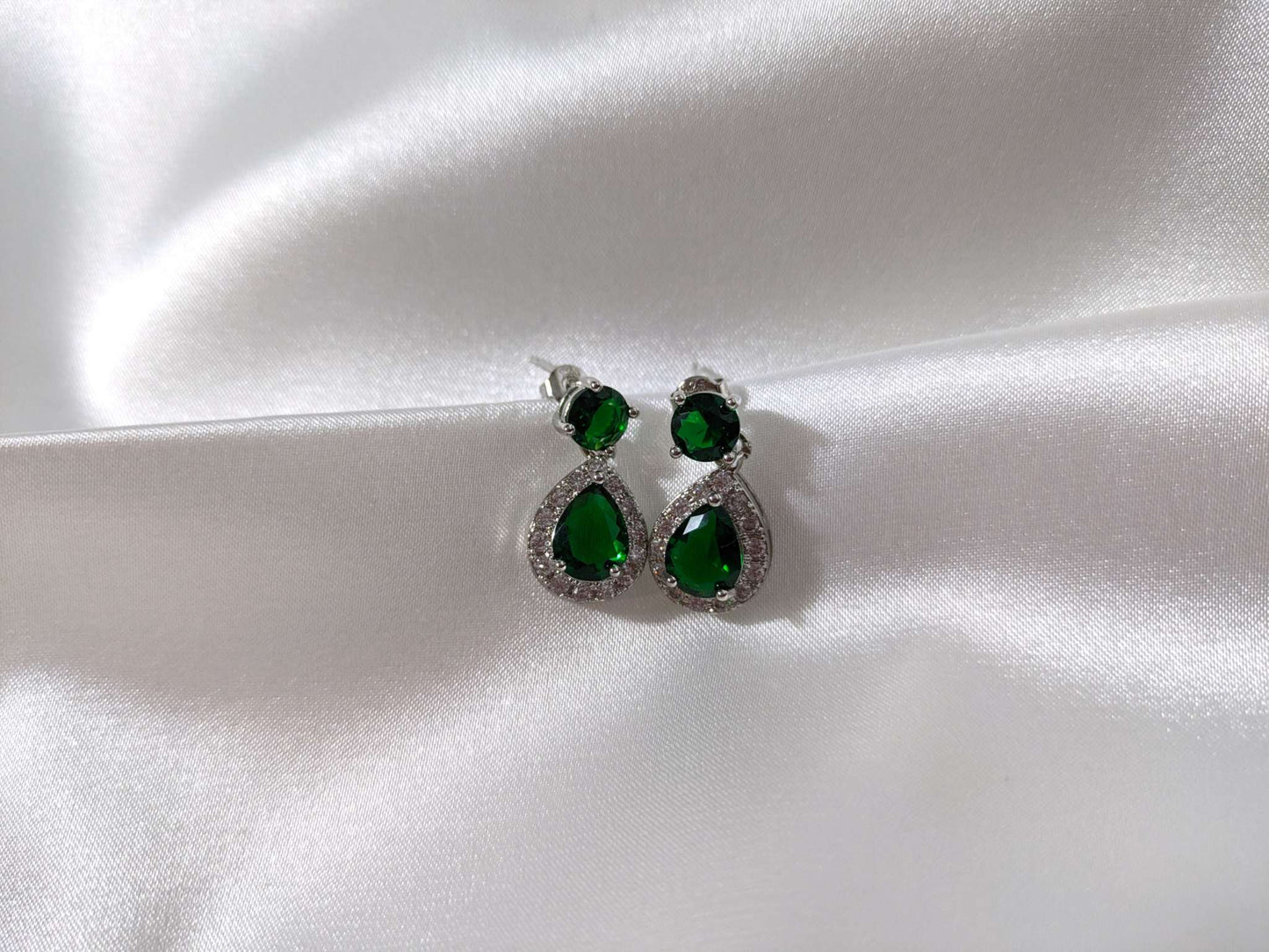 Drop Shaped Green Crystal Stud Earrings