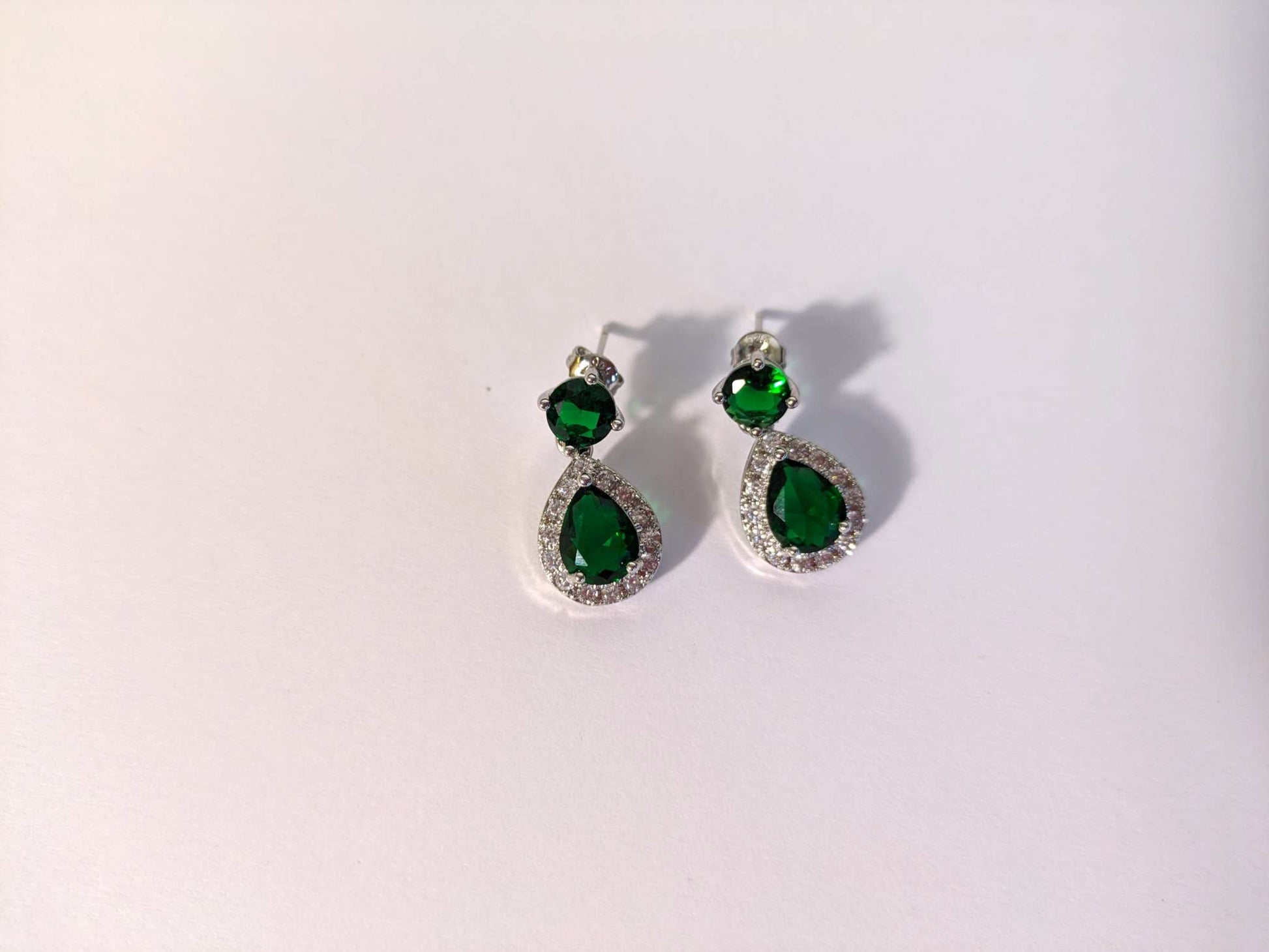 Drop Shaped Green Crystal Stud Earrings