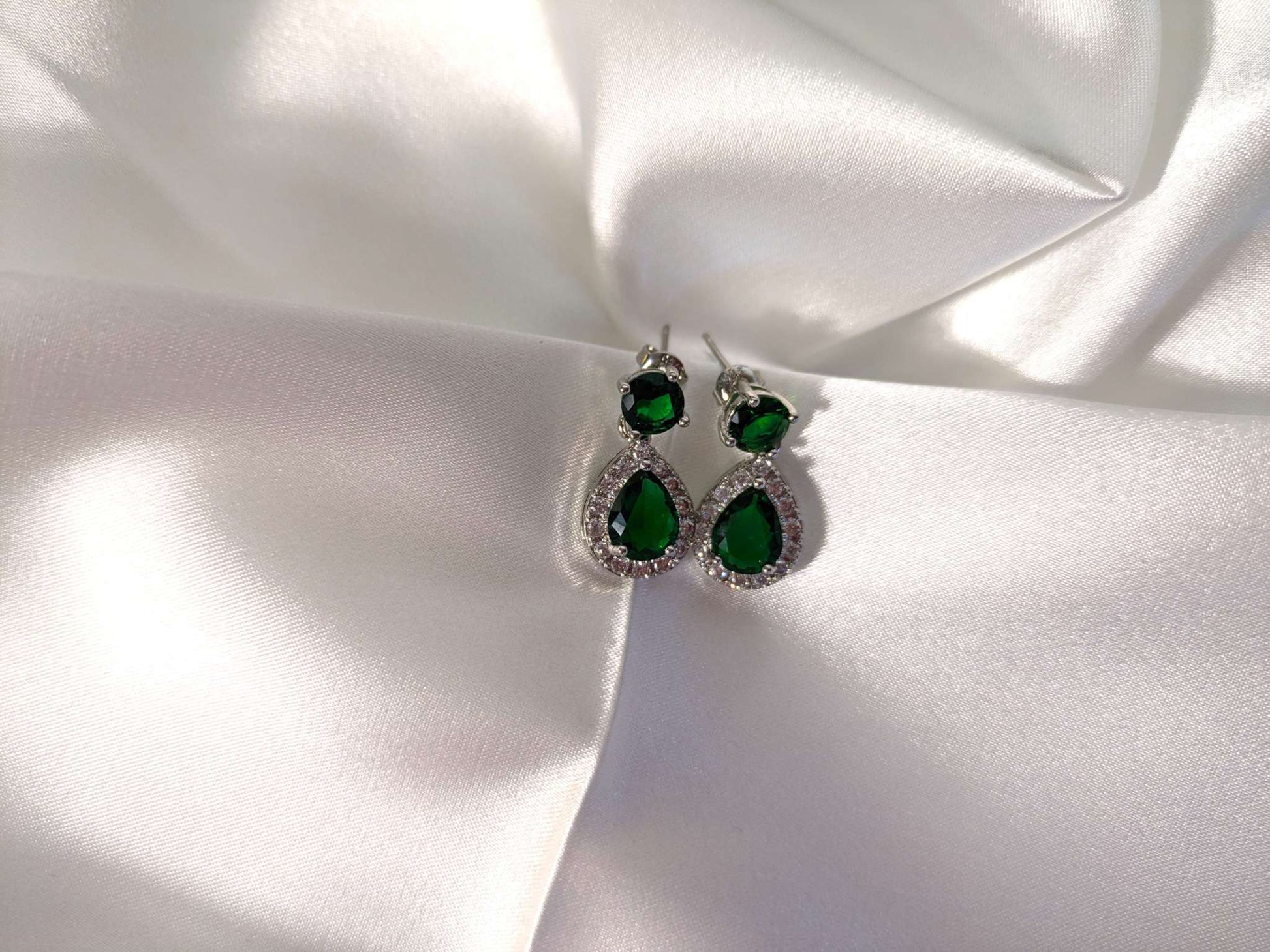 Drop Shaped Green Crystal Stud Earrings