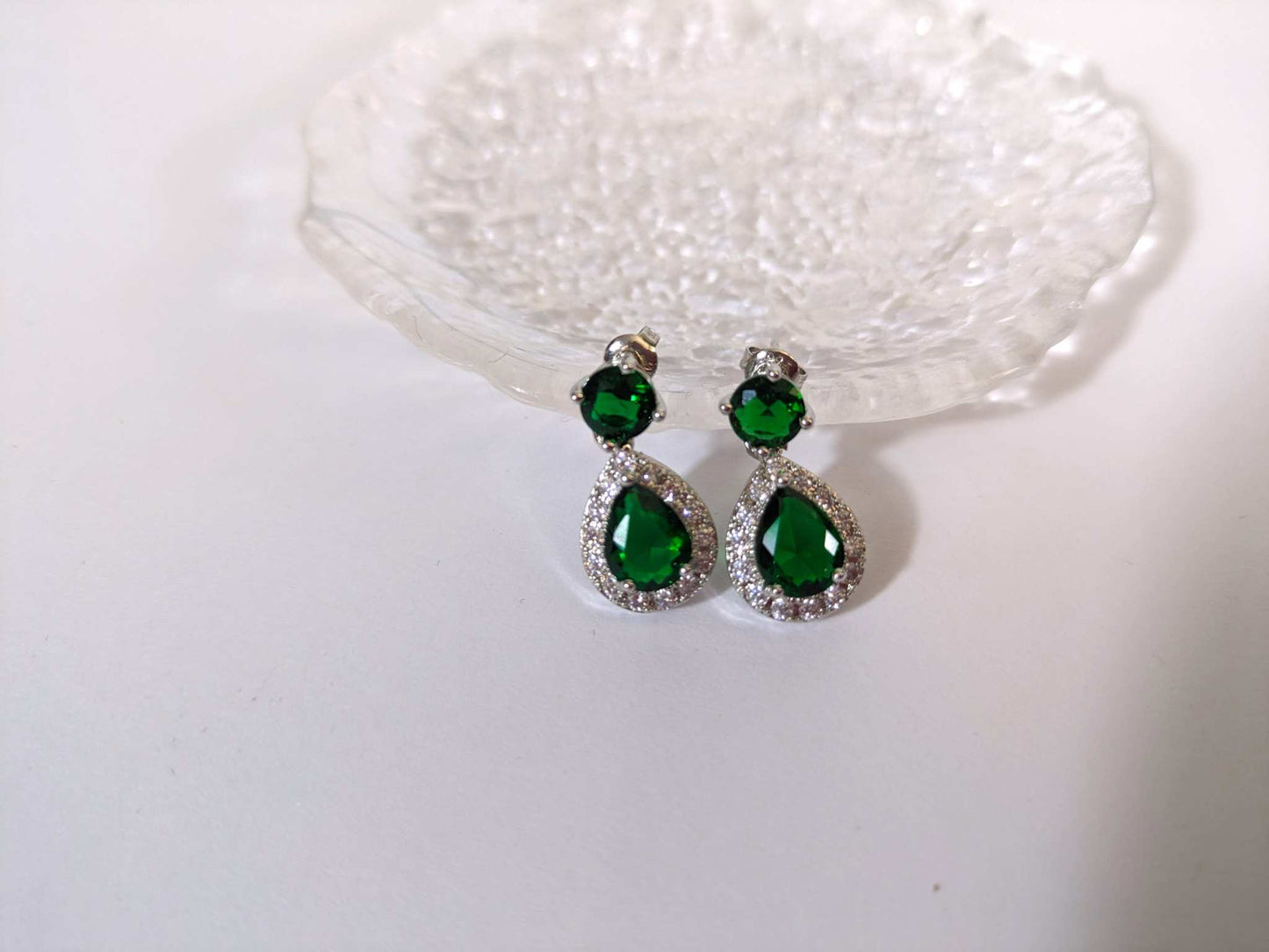 Drop Shaped Green Crystal Stud Earrings