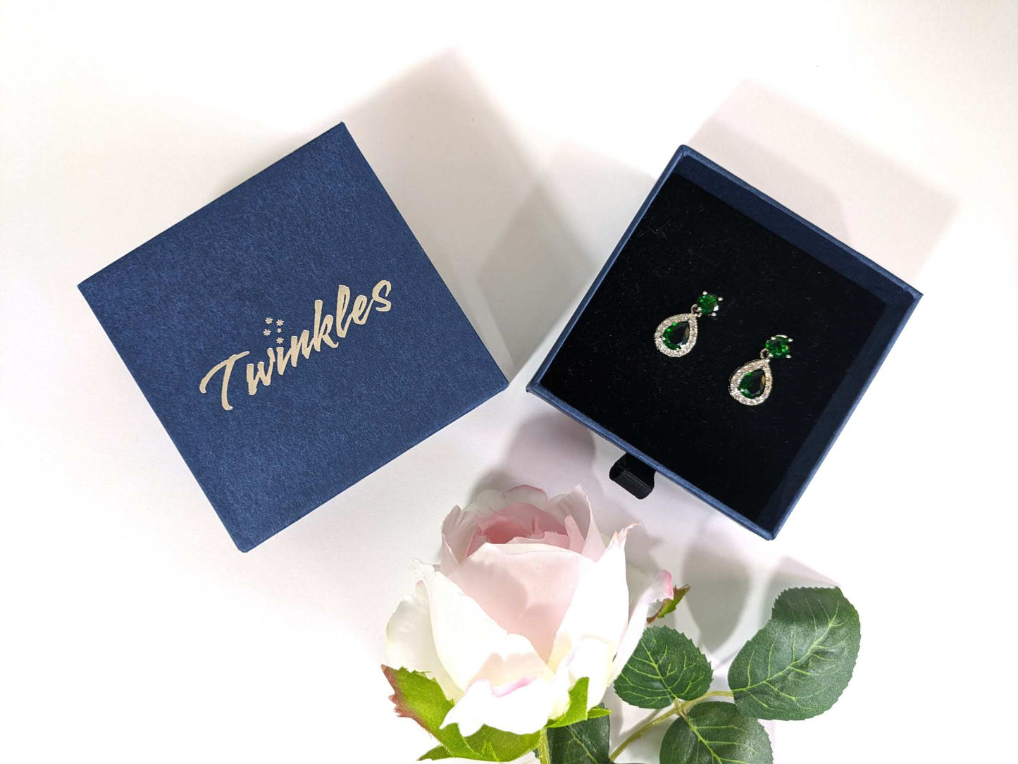 Drop Shaped Green Crystal Stud Earrings