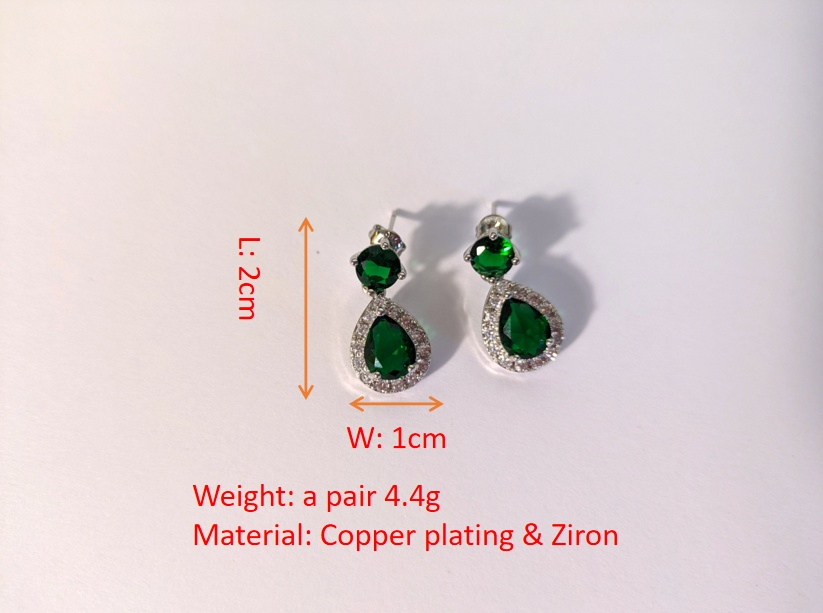 Drop Shaped Green Crystal Stud Earrings