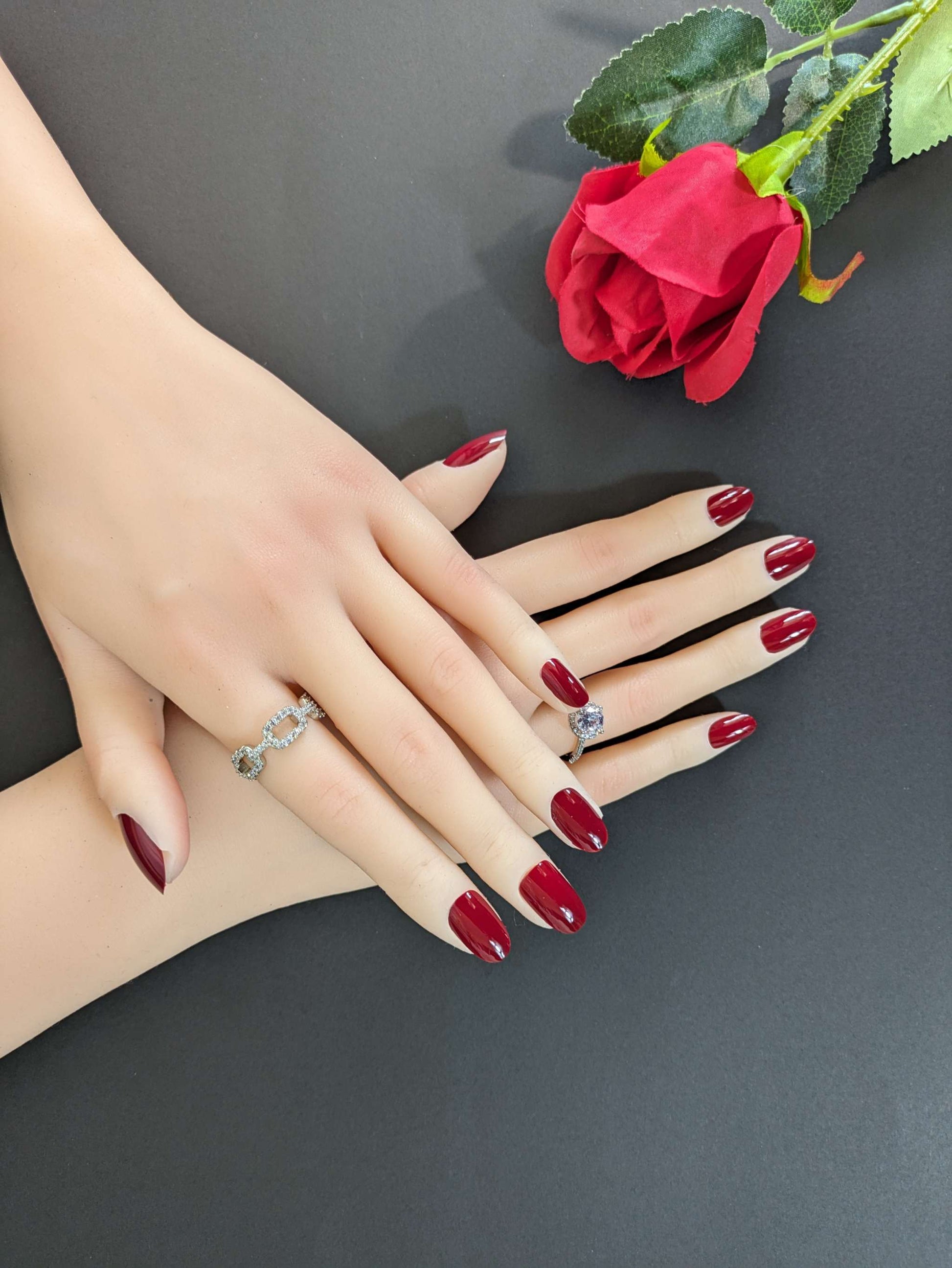 Dark Red Press On Nails