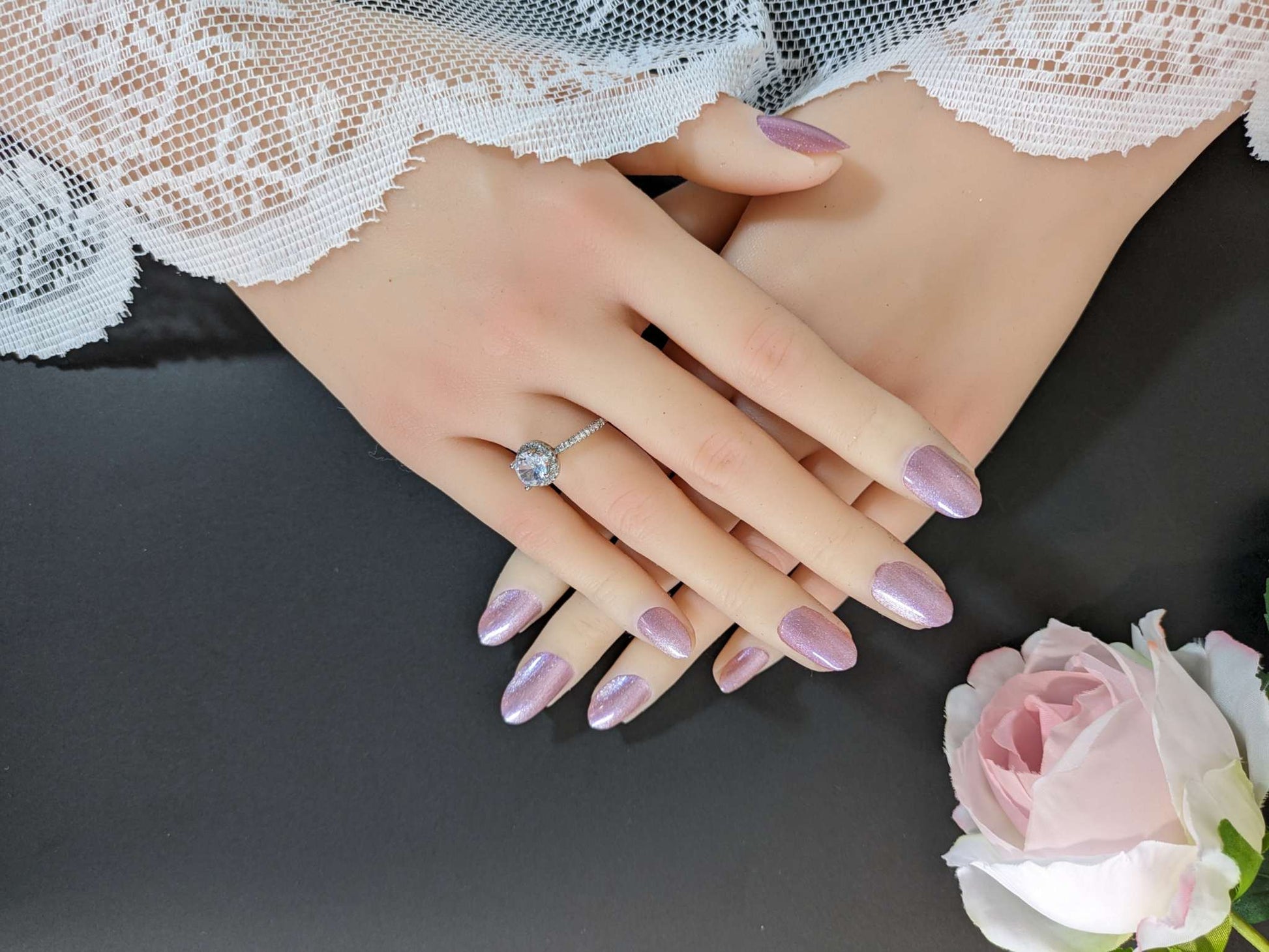 Premium Crystal Pink Press On Nails