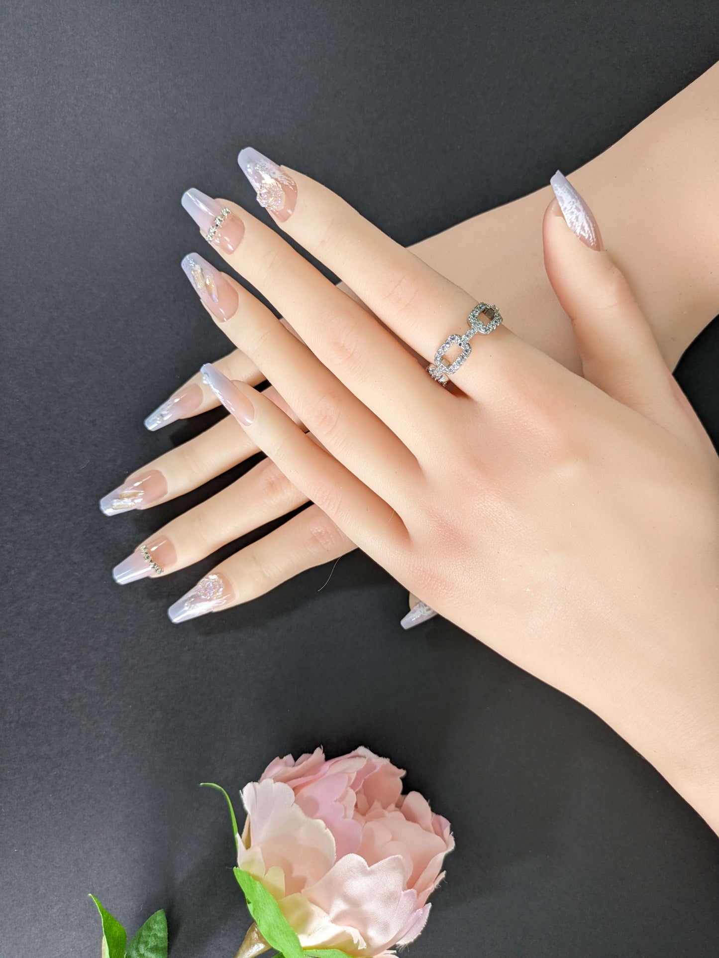 Crystal Camellia Press On Nails