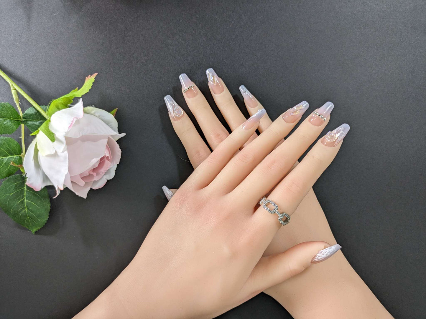 Crystal Camellia Press On Nails