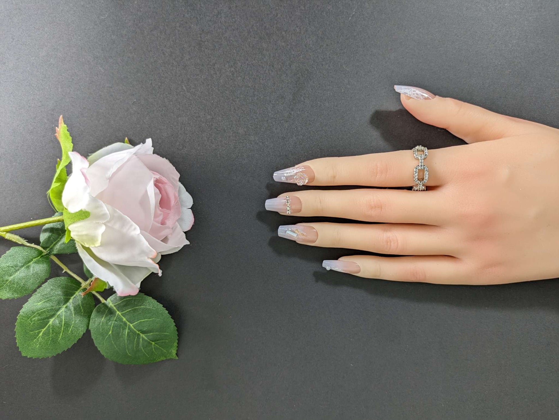 Crystal Camellia Press On Nails