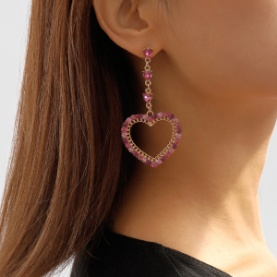 Long colored diamond love shape earrings