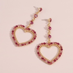 Long colored diamond love shape earrings