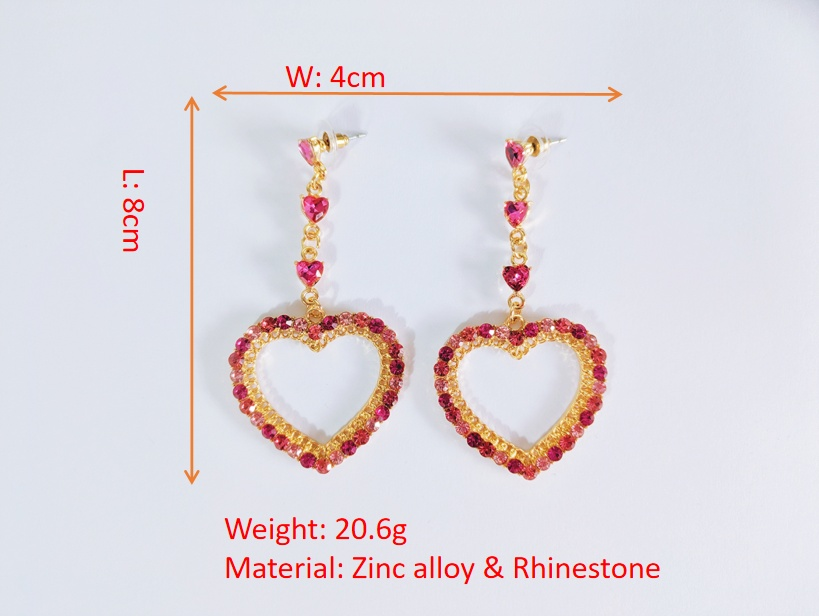 Long colored diamond love shape earrings