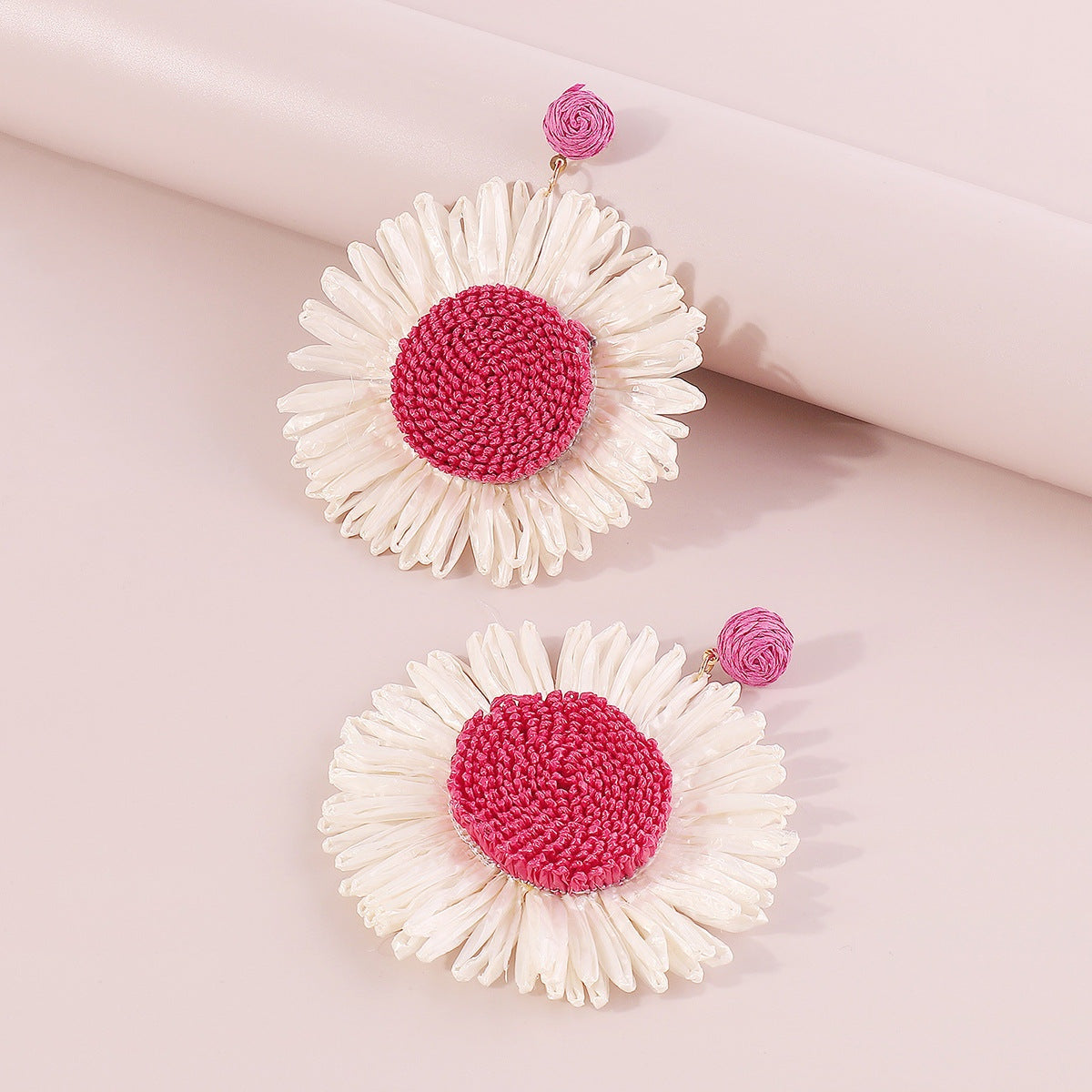 Bohemian Braided Pink Floral Earrings