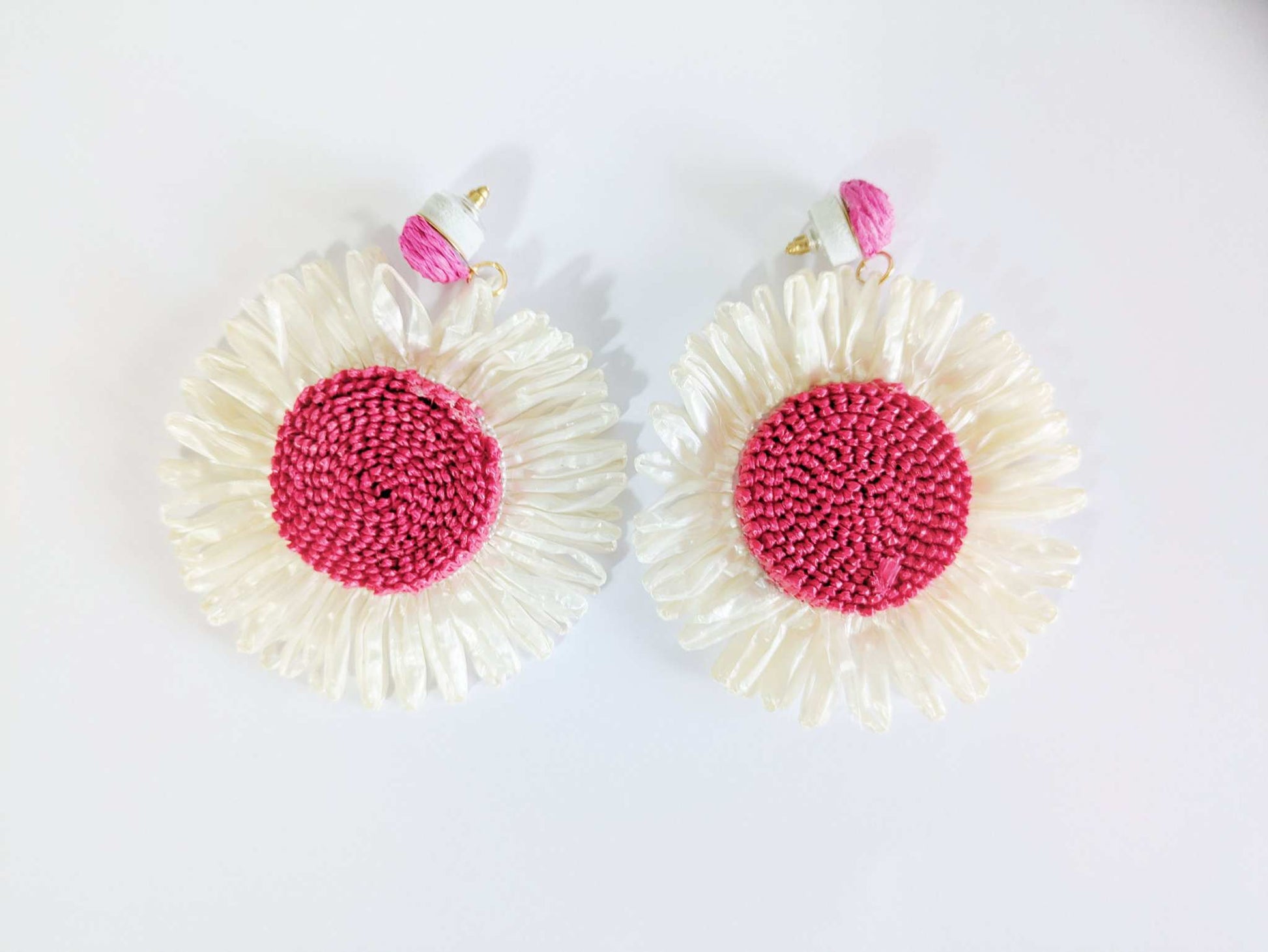 Bohemian Braided Pink Floral Earrings