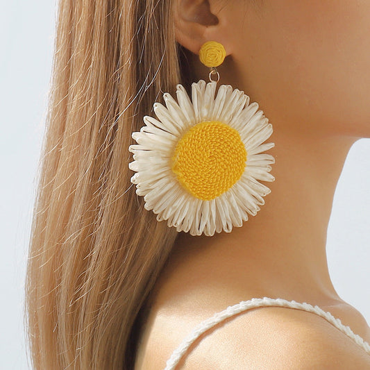 Bohemian Braided Yellow Floral Earrings