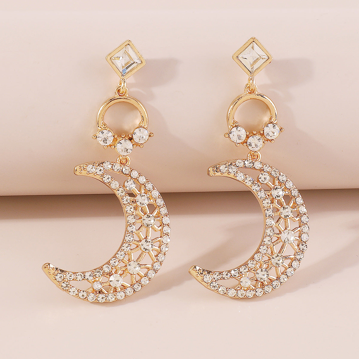 Sparkling diamond moon pendant earrings