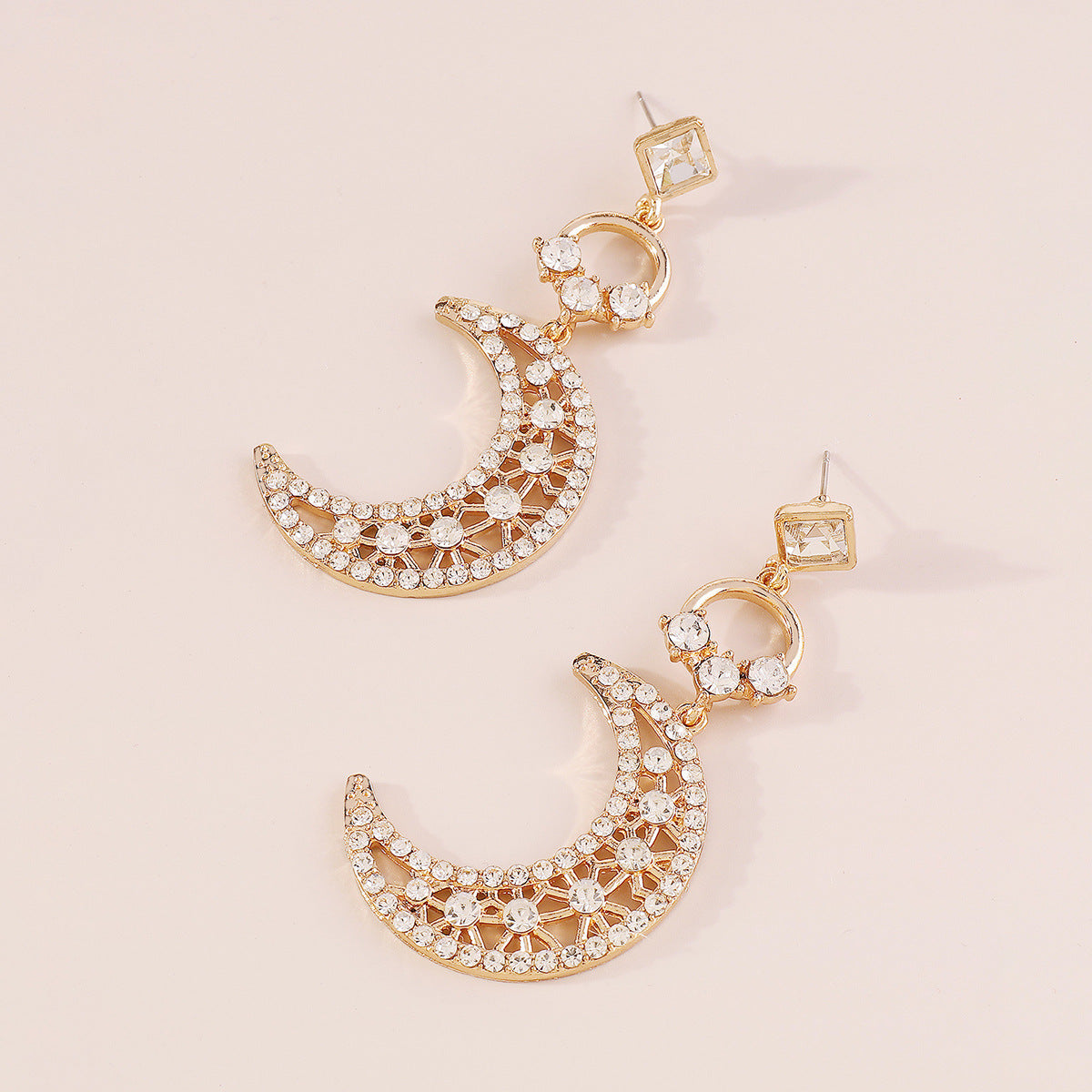 Sparkling diamond moon pendant earrings