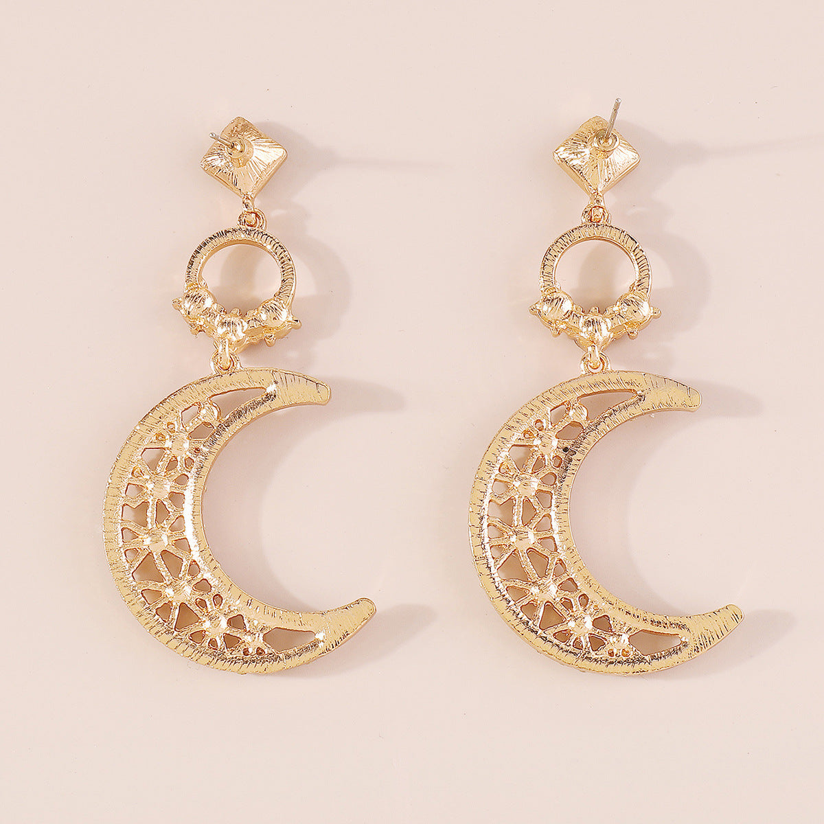 Sparkling diamond moon pendant earrings