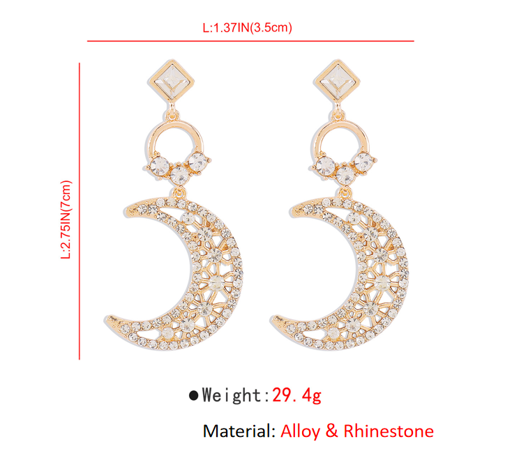 Sparkling diamond moon pendant earrings