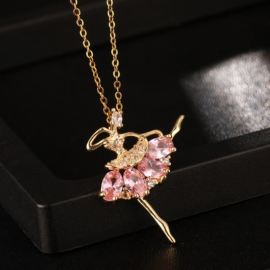 Pink Zircon Dancing Girl Necklace